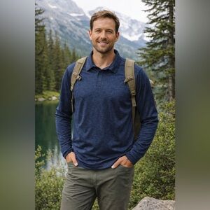 L.L. Bean Men's Ultralight Long Sleeve Adventure Polo in Navy Night Size Large